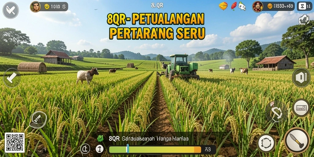 Tampilan gameplay 8QR menunjukkan aktivitas bertani yang seru dan interaktif.