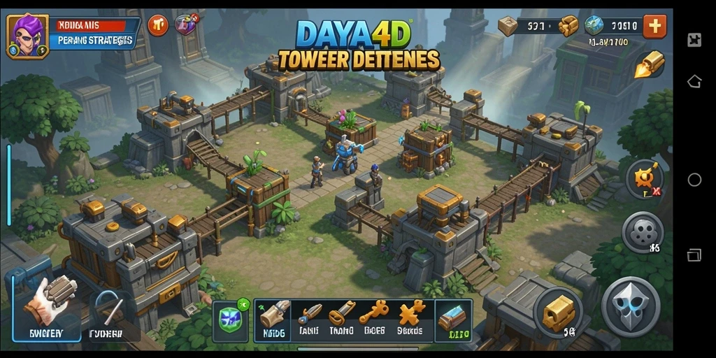 Screenshot gameplay DAYA4D menyoroti strategi Tower Defense yang mendebarkan.