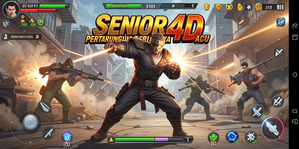 Screenshot gameplay SENIOR4D menampilkan pertempuran dinamis yang mendebarkan.