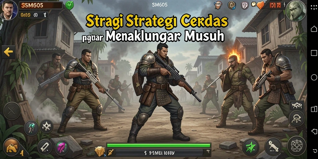 Gameplay SM605 saat pertempuran, menunjukkan strategi yang kompleks.