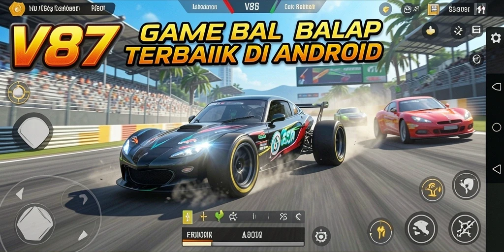 Tampilan gameplay balap yang memukau di V87.
